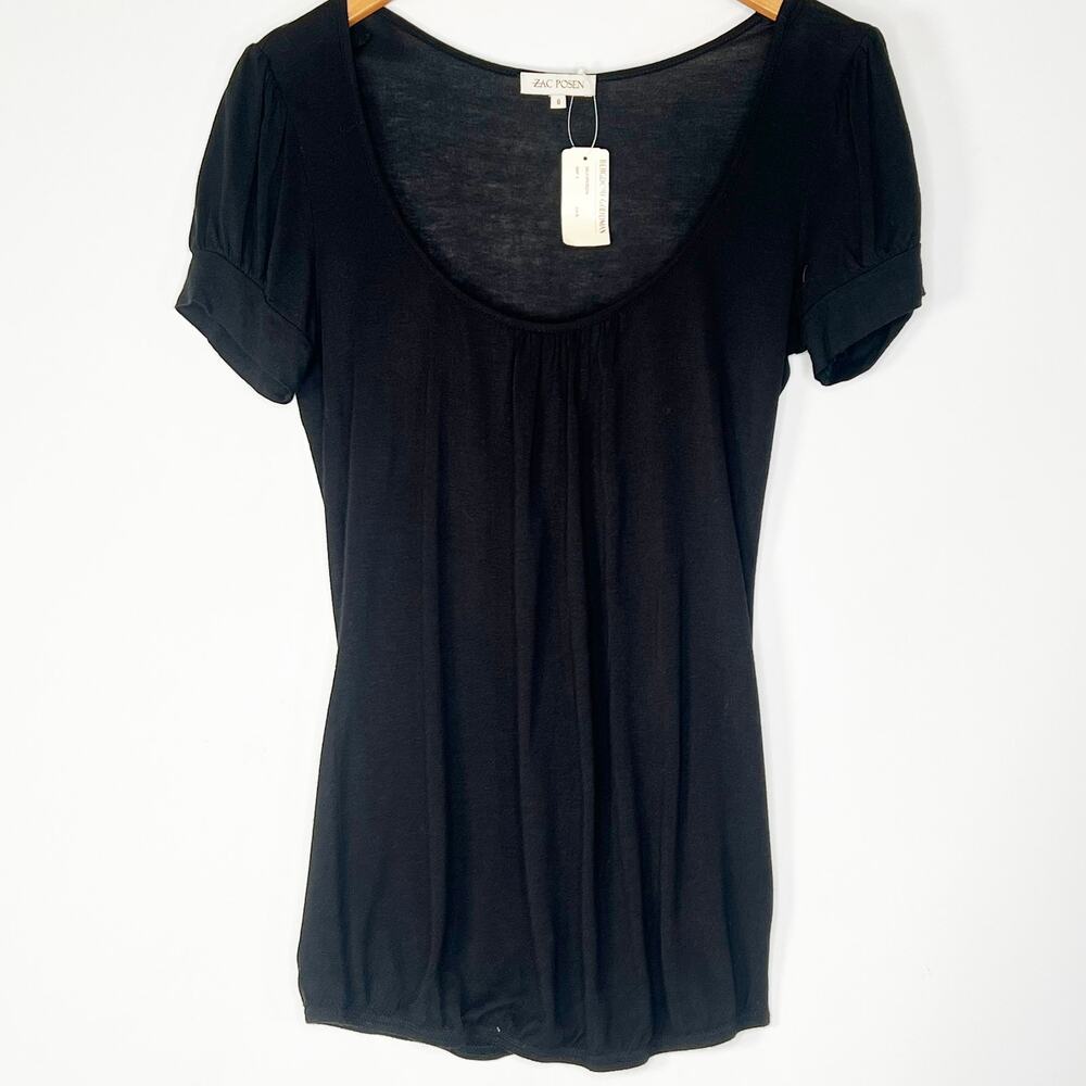 Zac Posen Black Bubble Hem Stretch Knit Short Sleeve Tee Top Womens 6 NWT